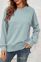 Load image into Gallery viewer, Round Neck Dropped Shoulder Slit Sweatshirt