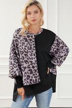 Load image into Gallery viewer, Leopard Round Neck Lantern Sleeve Slit Sweatshirt