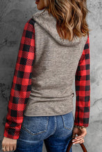 Load image into Gallery viewer, Plaid Christmas Tree Graphic Half Snap Drawstring Hoodie