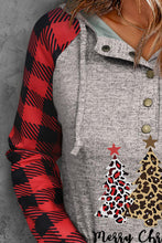 Load image into Gallery viewer, Plaid Christmas Tree Graphic Half Snap Drawstring Hoodie