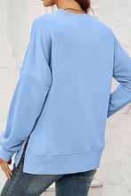 Load image into Gallery viewer, Round Neck Dropped Shoulder Slit Sweatshirt