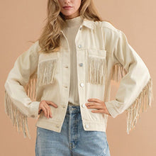 Load image into Gallery viewer, Fringe Detail Dropped Shoulder Denim Jacket
