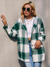 Load image into Gallery viewer, Plaid Dropped Shoulder Hooded Jacket