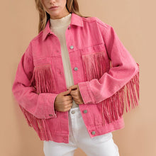 Load image into Gallery viewer, Fringe Detail Dropped Shoulder Denim Jacket