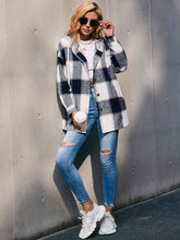 Load image into Gallery viewer, Plaid Dropped Shoulder Hooded Jacket