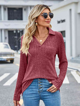 Load image into Gallery viewer, Ribbed Notched Long Sleeve T-Shirt with Pocket