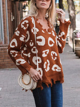 Load image into Gallery viewer, Leopard Frayed Hem Long Sleeve Sweater