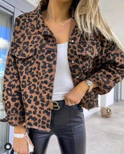 Load image into Gallery viewer, Leopard Raw Hem Denim Jacket