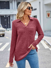 Load image into Gallery viewer, Ribbed Notched Long Sleeve T-Shirt with Pocket