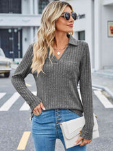 Load image into Gallery viewer, Ribbed Notched Long Sleeve T-Shirt with Pocket
