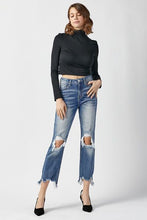 Load image into Gallery viewer, RISEN High Waist Distressed Frayed Hem Cropped Straight Jeans