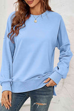 Load image into Gallery viewer, Round Neck Dropped Shoulder Slit Sweatshirt