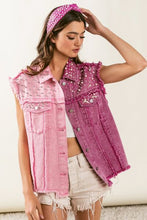 Load image into Gallery viewer, BiBi Pearl & Rhinestone Decor Contrast Raw Hem Vest Coat