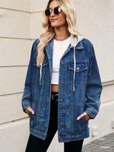 Load image into Gallery viewer, Drawstring Button Up Hooded Denim Jacket
