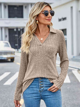 Load image into Gallery viewer, Ribbed Notched Long Sleeve T-Shirt with Pocket