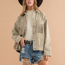 Load image into Gallery viewer, Fringe Detail Dropped Shoulder Denim Jacket