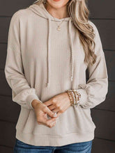 Load image into Gallery viewer, Ribbed Drawstring Dropped Shoulder Hoodie
