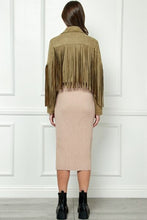 Load image into Gallery viewer, Veveret Suede Fringe Long Sleeve Moto Jacket