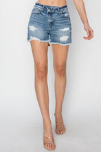 Load image into Gallery viewer, RISEN Stepped Waist Frayed Denim Shorts