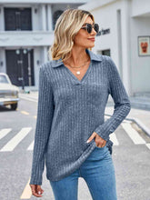 Load image into Gallery viewer, Ribbed Notched Long Sleeve T-Shirt with Pocket