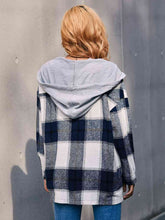 Load image into Gallery viewer, Plaid Dropped Shoulder Hooded Jacket