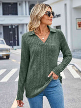 Load image into Gallery viewer, Ribbed Notched Long Sleeve T-Shirt with Pocket