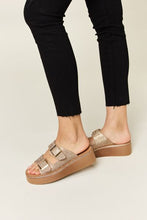 Load image into Gallery viewer, Forever Link Rhinestone Buckled Wedge Sandals
