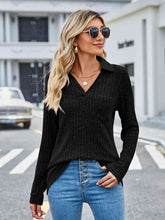 Load image into Gallery viewer, Ribbed Notched Long Sleeve T-Shirt with Pocket