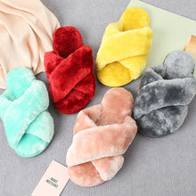 Load image into Gallery viewer, Faux Fur Crisscross Strap Slippers