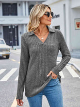 Load image into Gallery viewer, Ribbed Notched Long Sleeve T-Shirt with Pocket