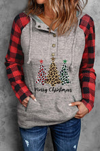 Load image into Gallery viewer, Plaid Christmas Tree Graphic Half Snap Drawstring Hoodie