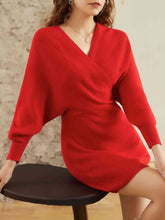 Load image into Gallery viewer, Surplice Neck Dolman Sleeve Sweater Dress