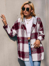 Load image into Gallery viewer, Plaid Dropped Shoulder Hooded Jacket