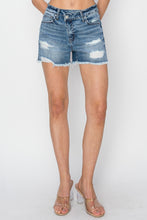 Load image into Gallery viewer, RISEN Stepped Waist Frayed Denim Shorts