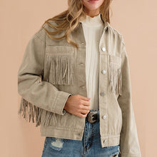 Load image into Gallery viewer, Fringe Detail Dropped Shoulder Denim Jacket