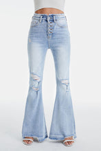 Load image into Gallery viewer, BAYEAS Full Size Distressed Raw Hem High Waist Flare Jeans