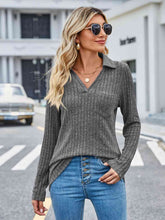 Load image into Gallery viewer, Ribbed Notched Long Sleeve T-Shirt with Pocket