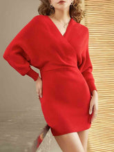 Load image into Gallery viewer, Surplice Neck Dolman Sleeve Sweater Dress