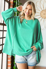 Load image into Gallery viewer, First Love Exposed Seam Round Neck Dropped Shoulder Blouse
