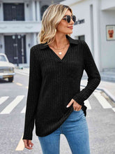 Load image into Gallery viewer, Ribbed Notched Long Sleeve T-Shirt with Pocket
