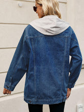 Load image into Gallery viewer, Drawstring Button Up Hooded Denim Jacket