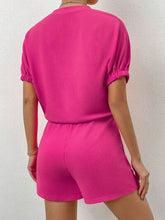 Load image into Gallery viewer, Waffle-Knit Round Neck T-Shirt and Pocketed Shorts Lounge Set