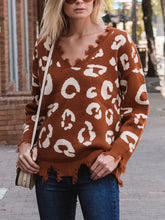 Load image into Gallery viewer, Leopard Frayed Hem Long Sleeve Sweater