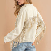 Load image into Gallery viewer, Fringe Detail Dropped Shoulder Denim Jacket