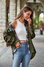 Load image into Gallery viewer, Plaid Collared Dropped Shoulder Jacket