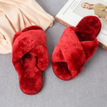 Load image into Gallery viewer, Faux Fur Crisscross Strap Slippers