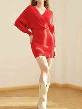 Load image into Gallery viewer, Surplice Neck Dolman Sleeve Sweater Dress