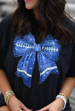 Load image into Gallery viewer, Blue Faux Glitter Football Tee
