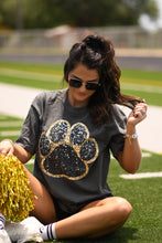 Load image into Gallery viewer, Black &amp; Gold Faux Glitter Paw Print Tee

