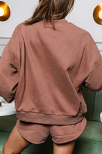 Load image into Gallery viewer, COFFEE Sequin Round Neck Long Sleeve Top and Shorts Set
